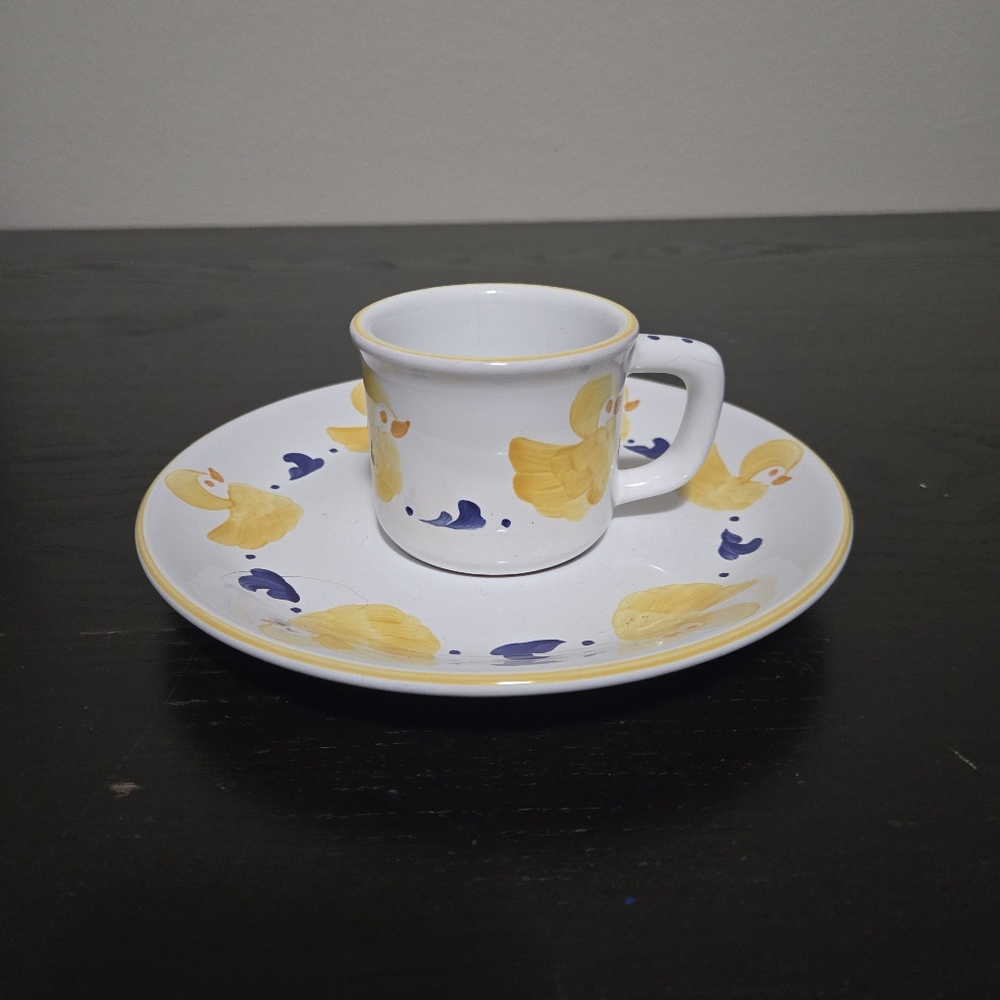 Herend Hungary Village Pottery - Duck Design Child's Plate And Mug